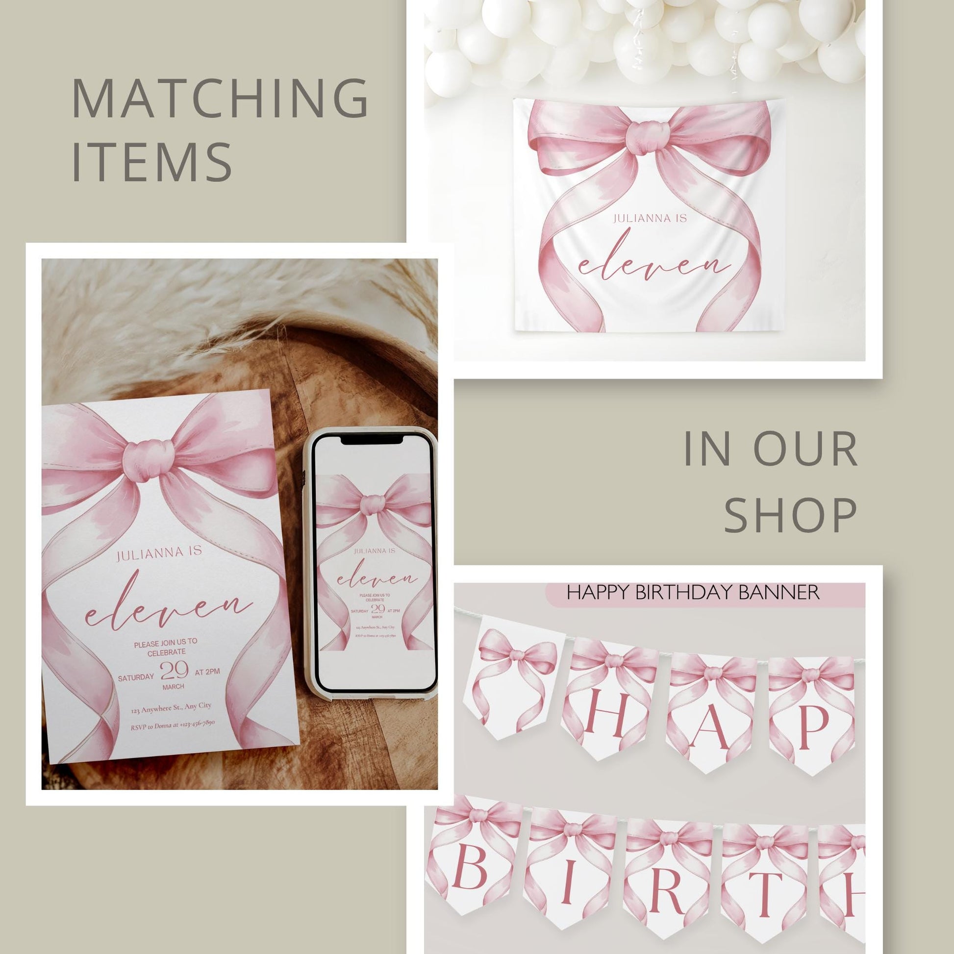 11th birthday Photo Sign girl Pink Coquette Invite 11 year old girl Birthday Girl eleventh Pink Bow Birthday Teen Birthday Party