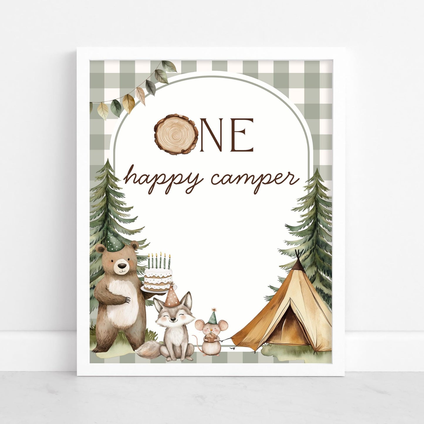 One Happy Camper Birthday Editable Sign Bundle Camping Themed first Birthday Premade signs Woodland 1st birthday table signs Wild One Party