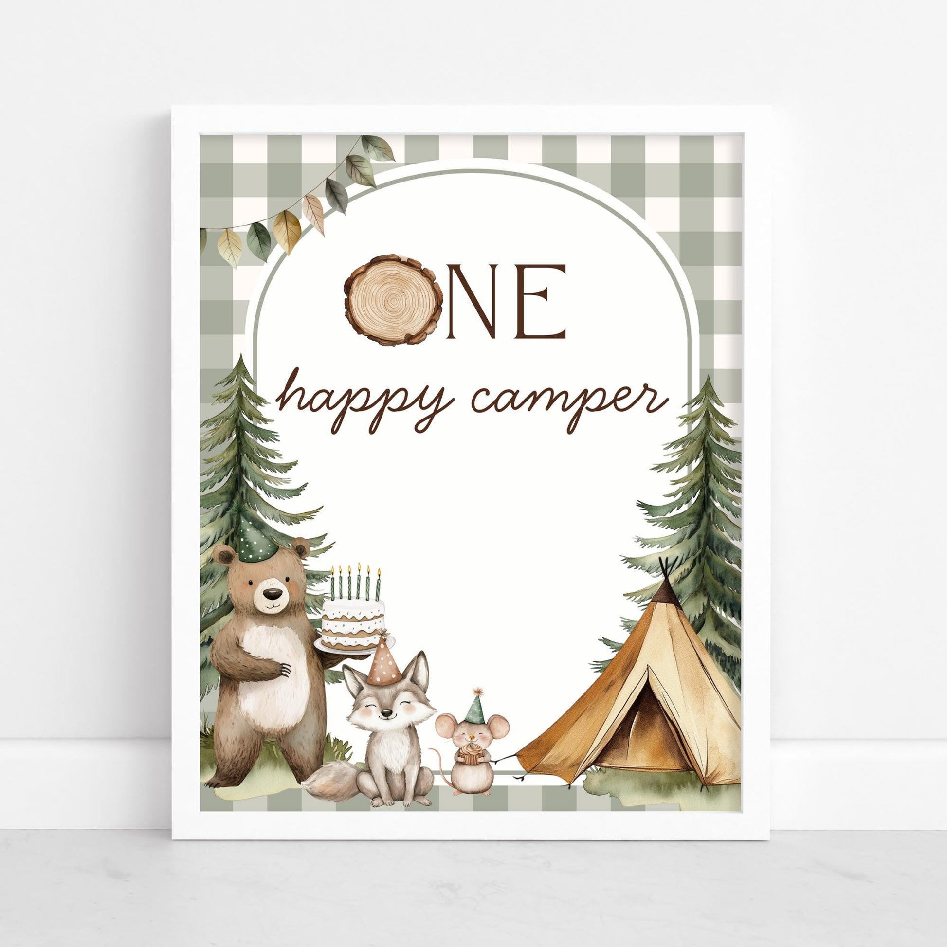 One Happy Camper Birthday Editable Sign Bundle Camping Themed first Birthday Premade signs Woodland 1st birthday table signs Wild One Party
