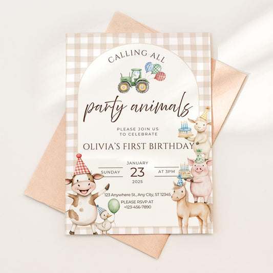 Farm Birthday Invitation Farm Animals Party Invites Barnyard Animals Ranch Kids Birthday Invitation Calling All Party Animals Birthday Evite
