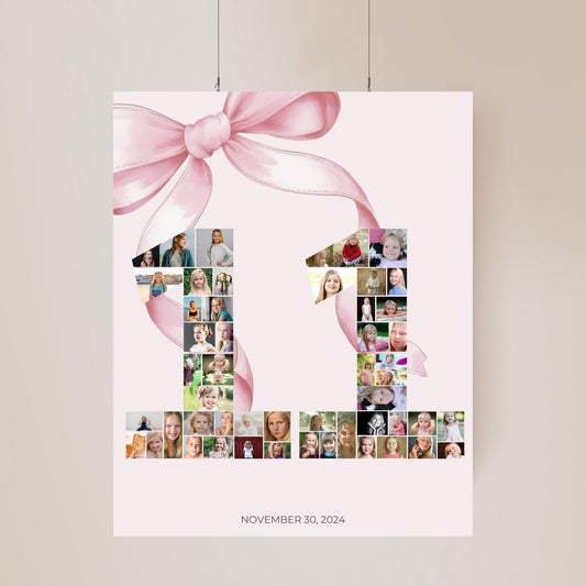 11th birthday Photo Sign girl Pink Coquette Invite 11 year old girl Birthday Girl eleventh Pink Bow Birthday Teen Birthday Party
