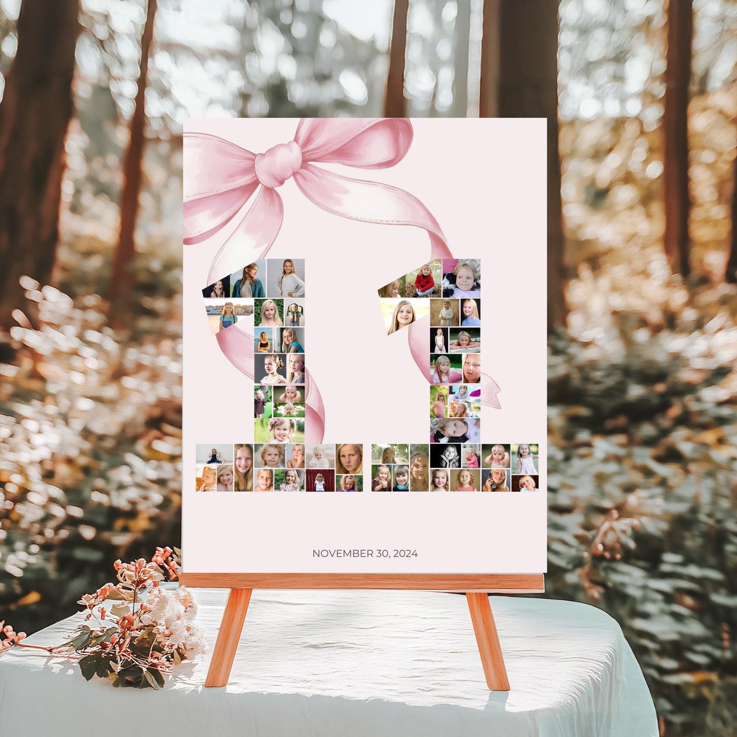 11th birthday Photo Sign girl Pink Coquette Invite 11 year old girl Birthday Girl eleventh Pink Bow Birthday Teen Birthday Party