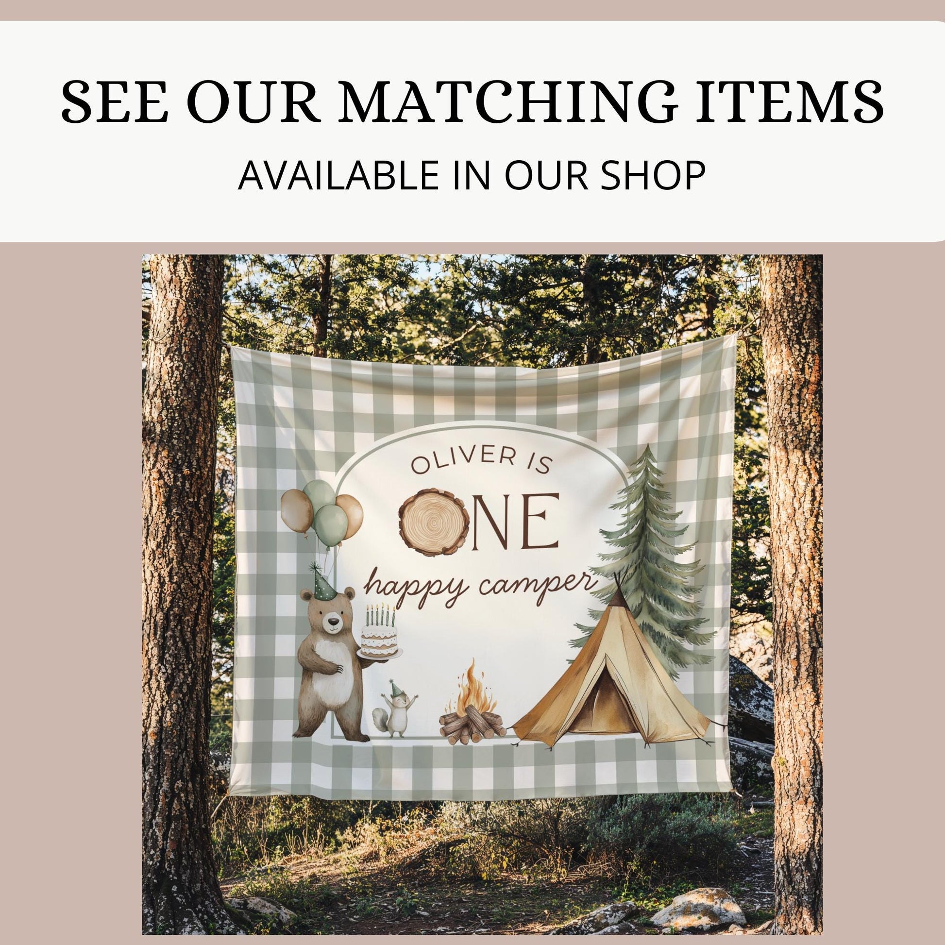 One Happy Camper Birthday Photo Milestone Banner Woodland 1st Birthday Bunting Banner Editable Template Monthly Milestone Photo Collage