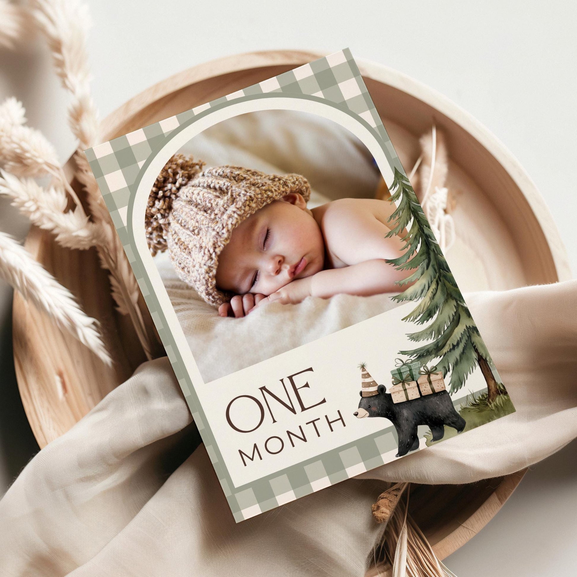 One Happy Camper Birthday Photo Milestone Banner Woodland 1st Birthday Bunting Banner Editable Template Monthly Milestone Photo Collage