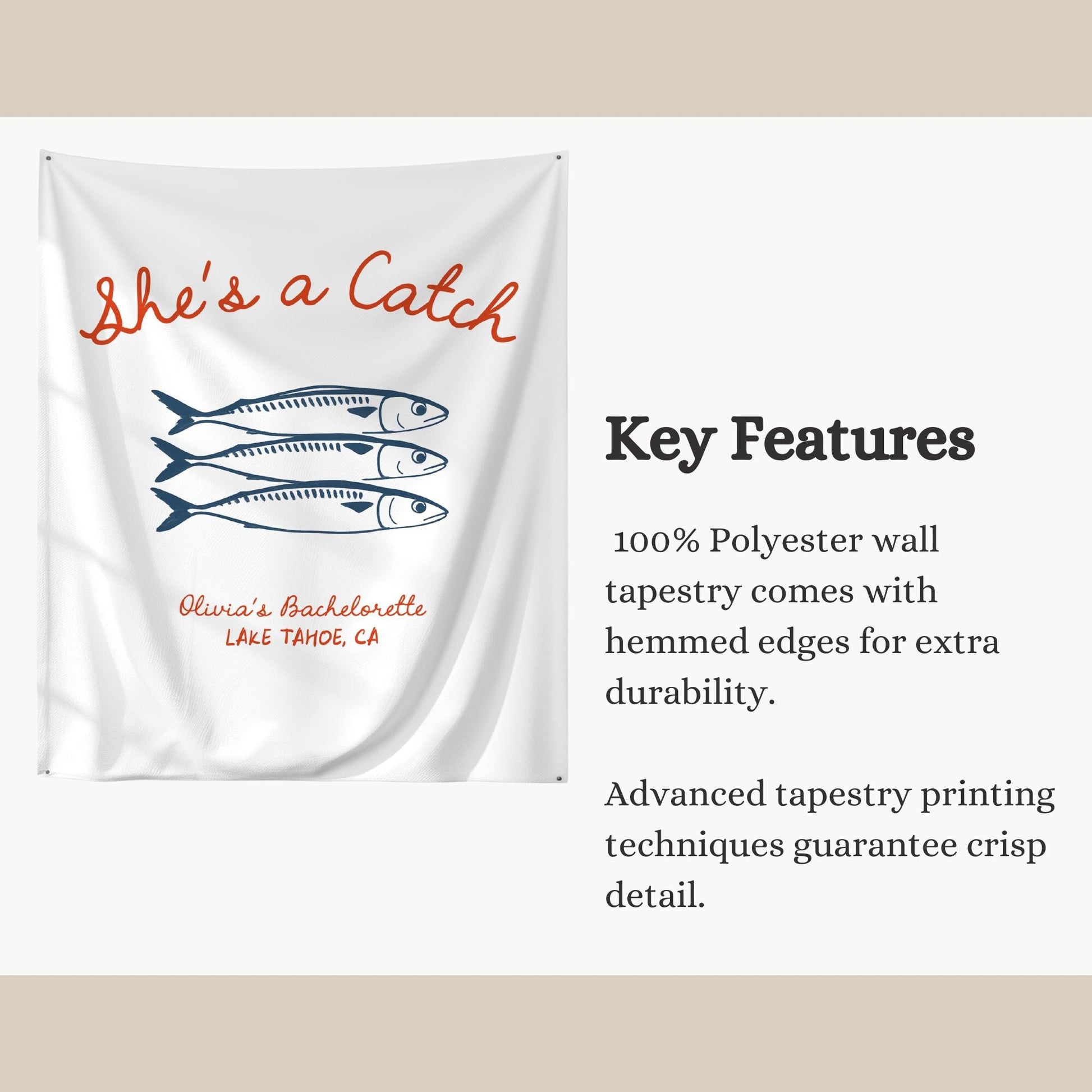 She's a Catch Bachelorette Banner Custom Fishing Theme Bachelorette Decor East Coast Bridal Shower Photo Backdrop Coastal Bachelorette Sign