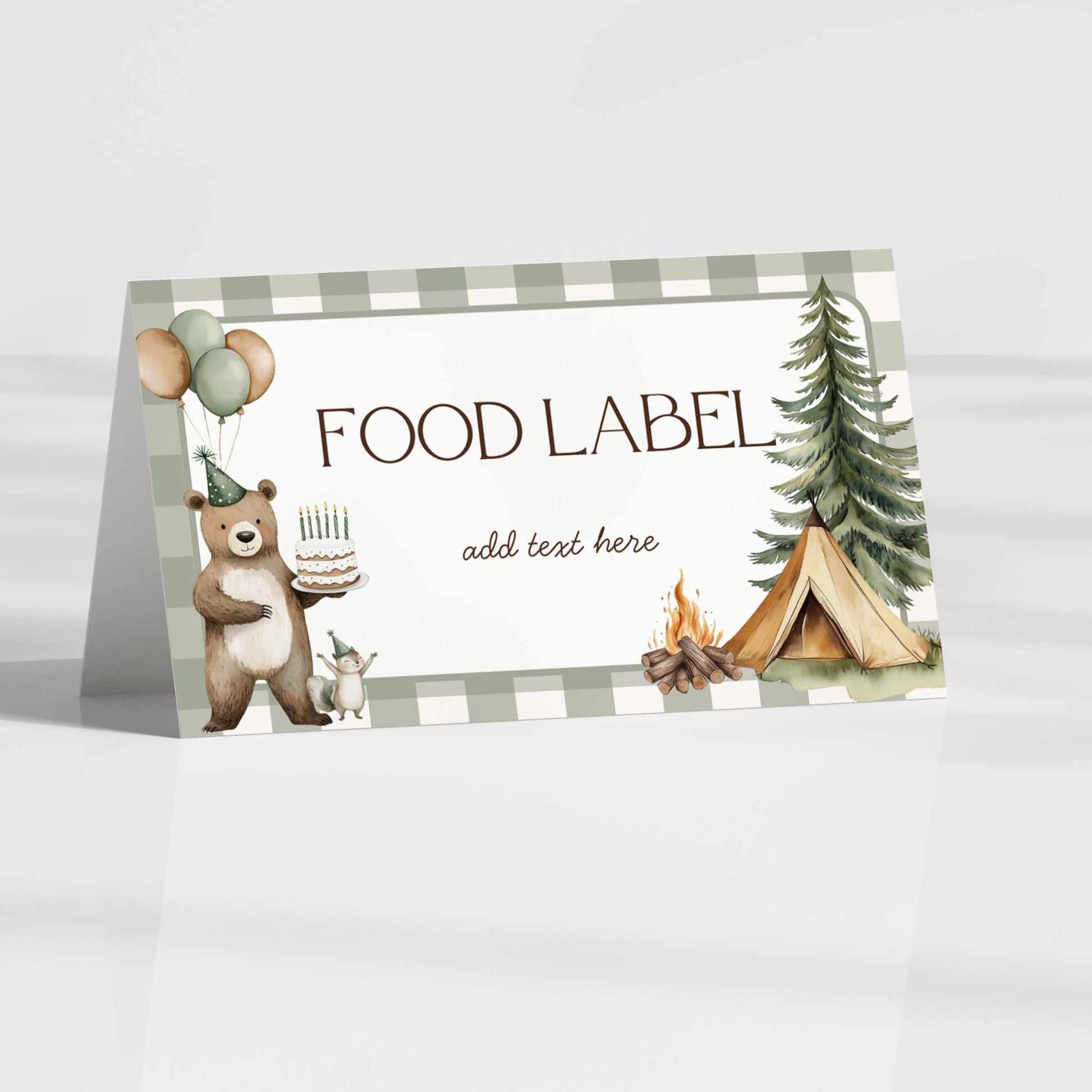 One Happy Camper 1st Birthday Buffet Labels Camping 1st Birthday Place Cards First Birthday Food Labels Woodland Birthday Forest Baby Shower