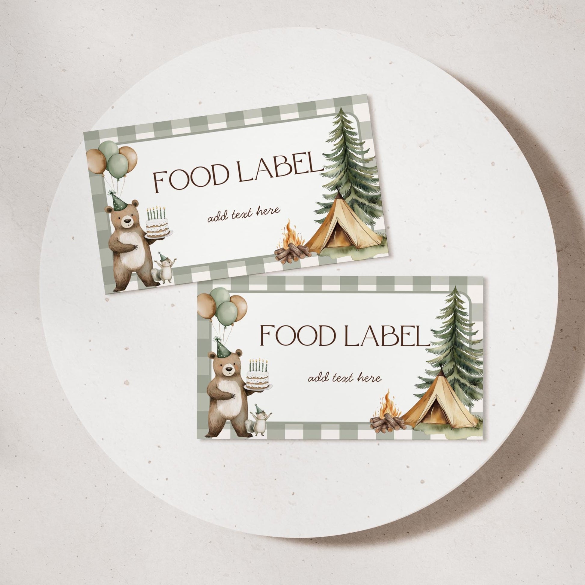 One Happy Camper 1st Birthday Buffet Labels Camping 1st Birthday Place Cards First Birthday Food Labels Woodland Birthday Forest Baby Shower
