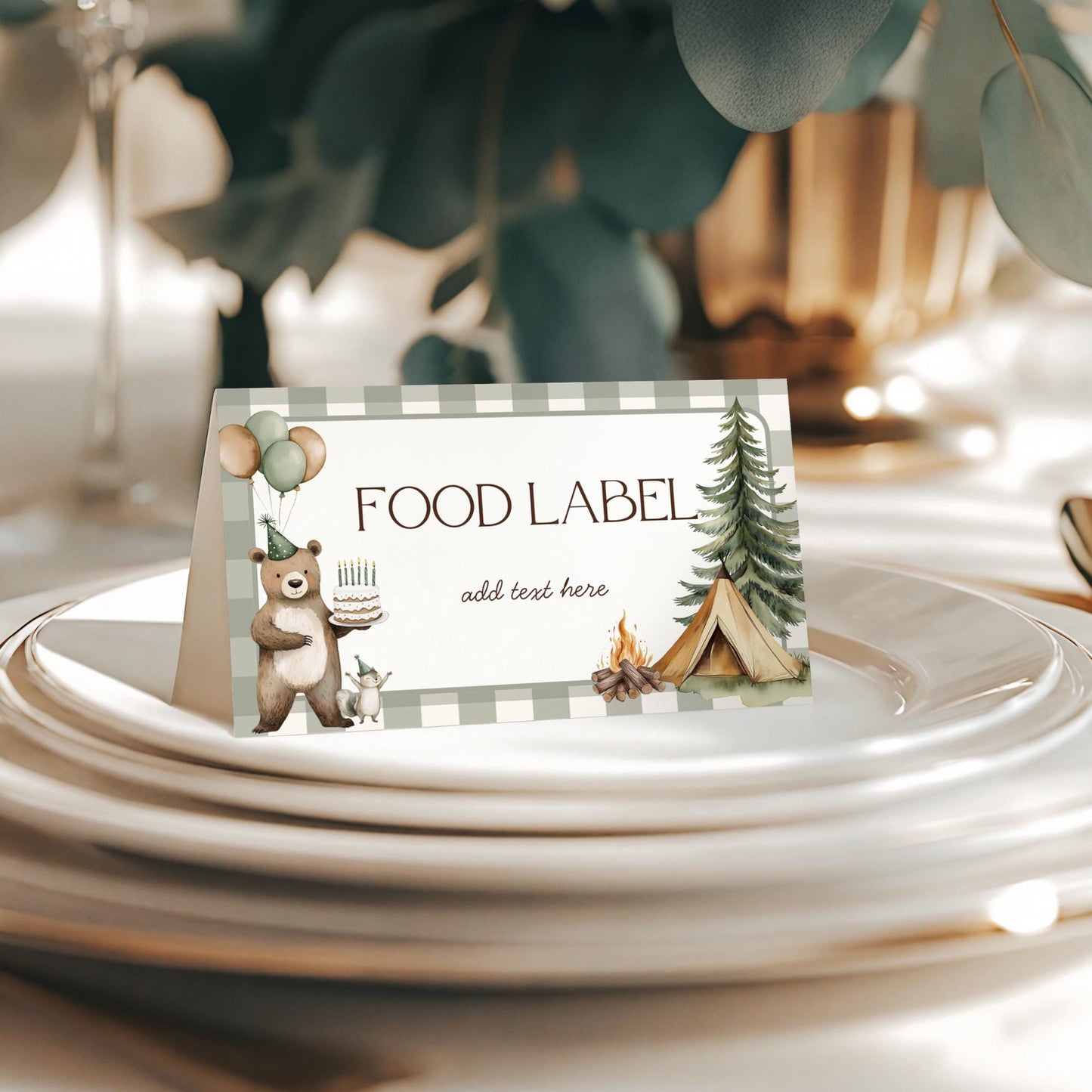 One Happy Camper 1st Birthday Buffet Labels Camping 1st Birthday Place Cards First Birthday Food Labels Woodland Birthday Forest Baby Shower