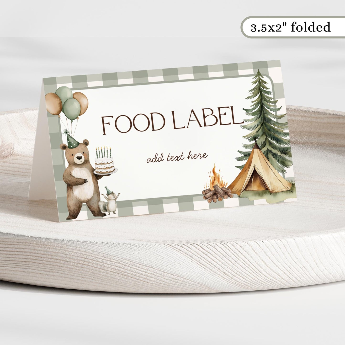 One Happy Camper 1st Birthday Buffet Labels Camping 1st Birthday Place Cards First Birthday Food Labels Woodland Birthday Forest Baby Shower