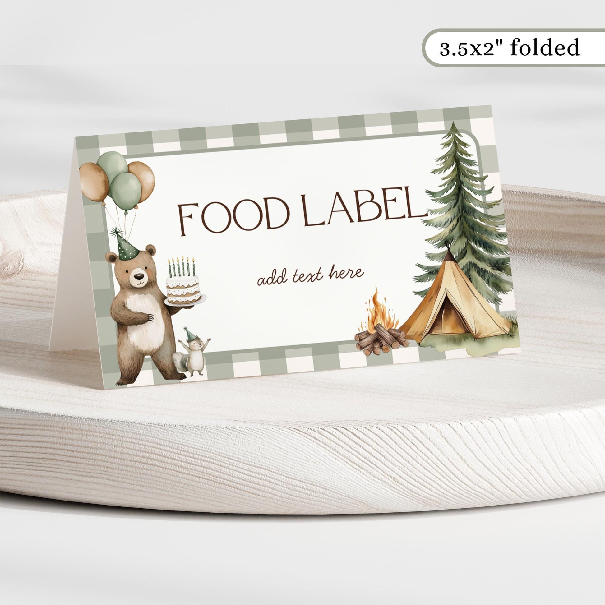 One Happy Camper 1st Birthday Buffet Labels Camping 1st Birthday Place Cards First Birthday Food Labels Woodland Birthday Forest Baby Shower