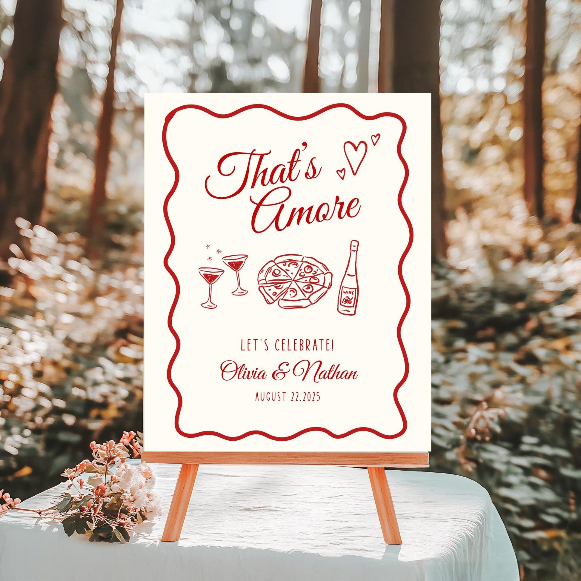 That's Amore Engagement Party Welcome Sign Amore Bridal Shower Sign Whimsical Italian Theme Bachelorette Pizza Rehearsal Dinner Decor