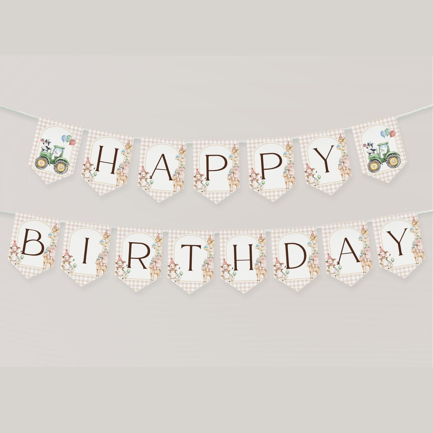 Farm Animal Happy Birthday Banner, Adorable Party Decor for Kids, Instant Download for Farm Animal Theme