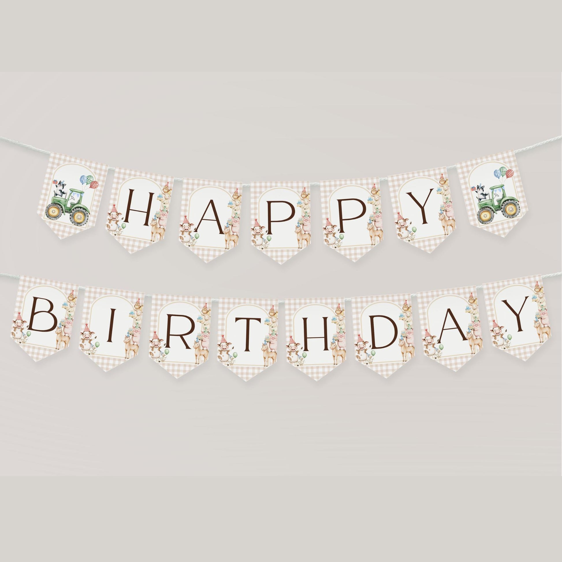 Farm Animal Happy Birthday Banner, Adorable Party Decor for Kids, Instant Download for Farm Animal Theme