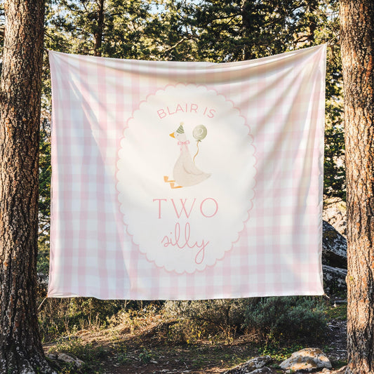 Two Silly Goose Birthday Personalized Banner 2nd Birthday Silly Goose Party Decor Photo Backdrop Goose Custom Banner Second Birthday Ideas