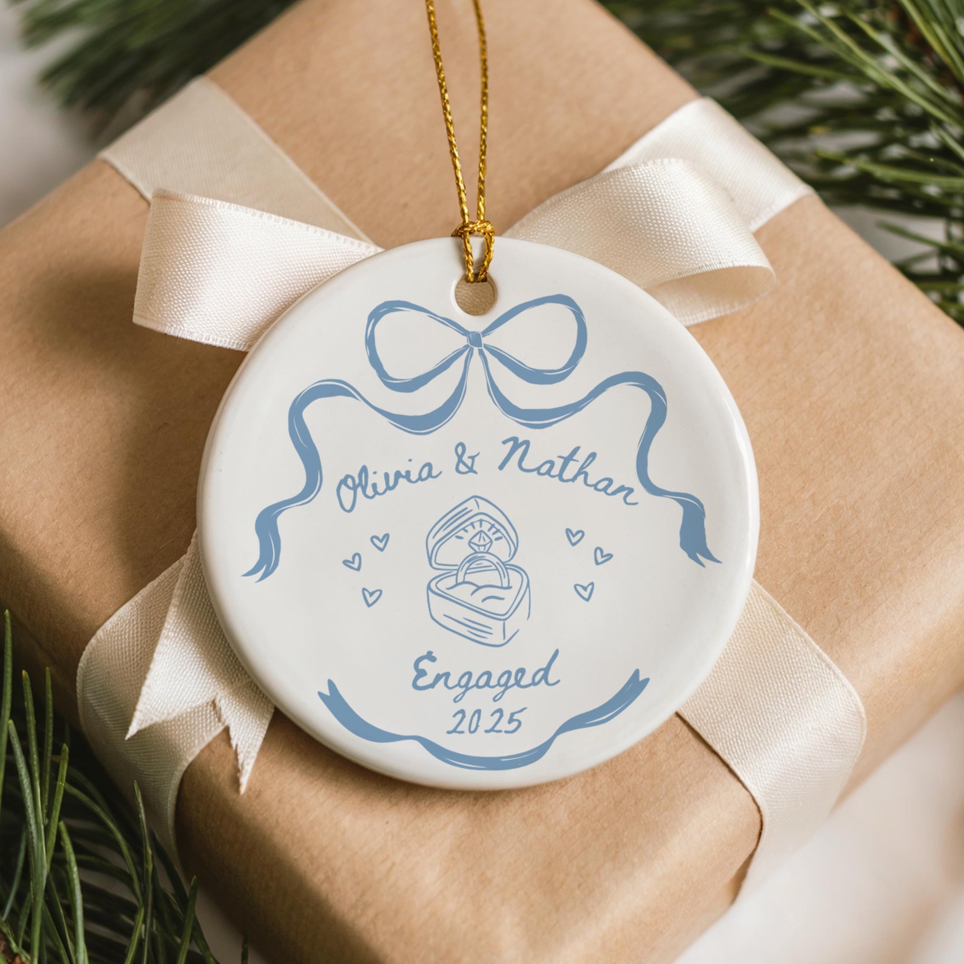 engaged christmas ornament, personalized, engagement gift, couples, custom, first Christmas, keepsake