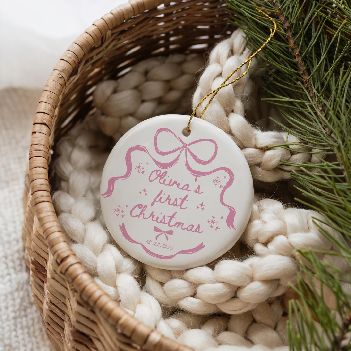 Baby's First Christmas Ornament Girl Personalized First Christmas Keepsake New Baby Ornament Coquette Christmas Ornament Gift for New Baby