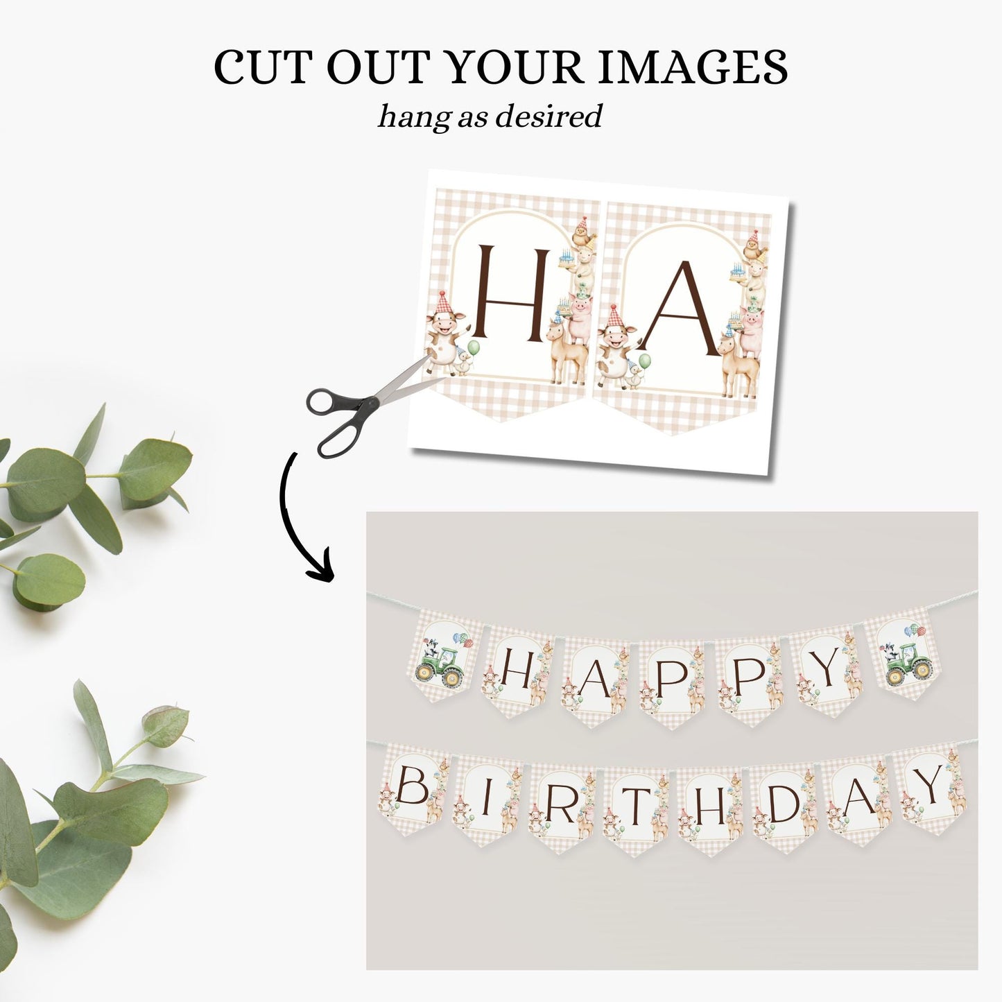 Farm Animal Happy Birthday Banner, Kids' Party Printable Decor, Instant Download for Farm Birthday Celebrations