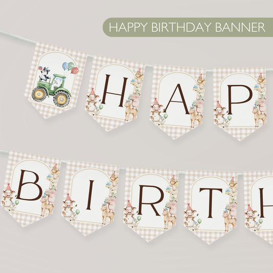Farm Animal Happy Birthday Banner, Cute Kids Party Decorations, Printable Digital Download for Farm Theme Fun