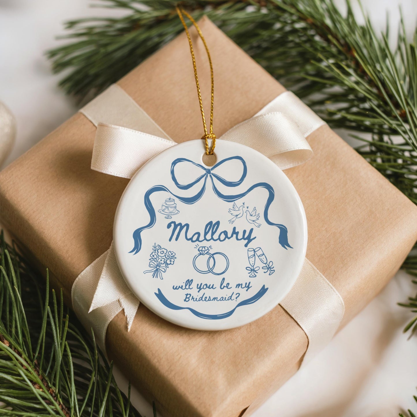 Bridesmaid Proposal Ornament, Custom Gift for Bridesmaid, Personalized Maid of Honor Ornament, Wedding Favor