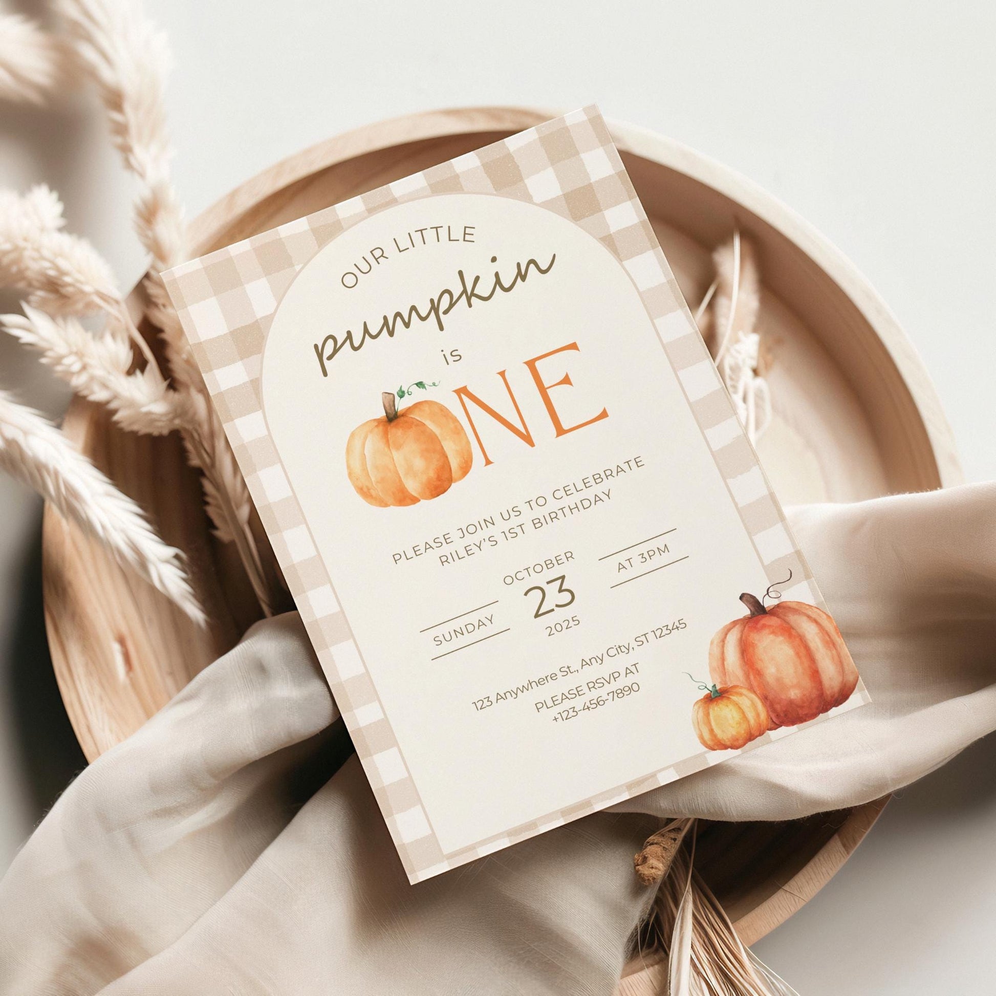 Our Little Pumpkin Is One Invitation, Editable Fall Birthday Template, Cute Pumpkin Party Invite, Instant Download
