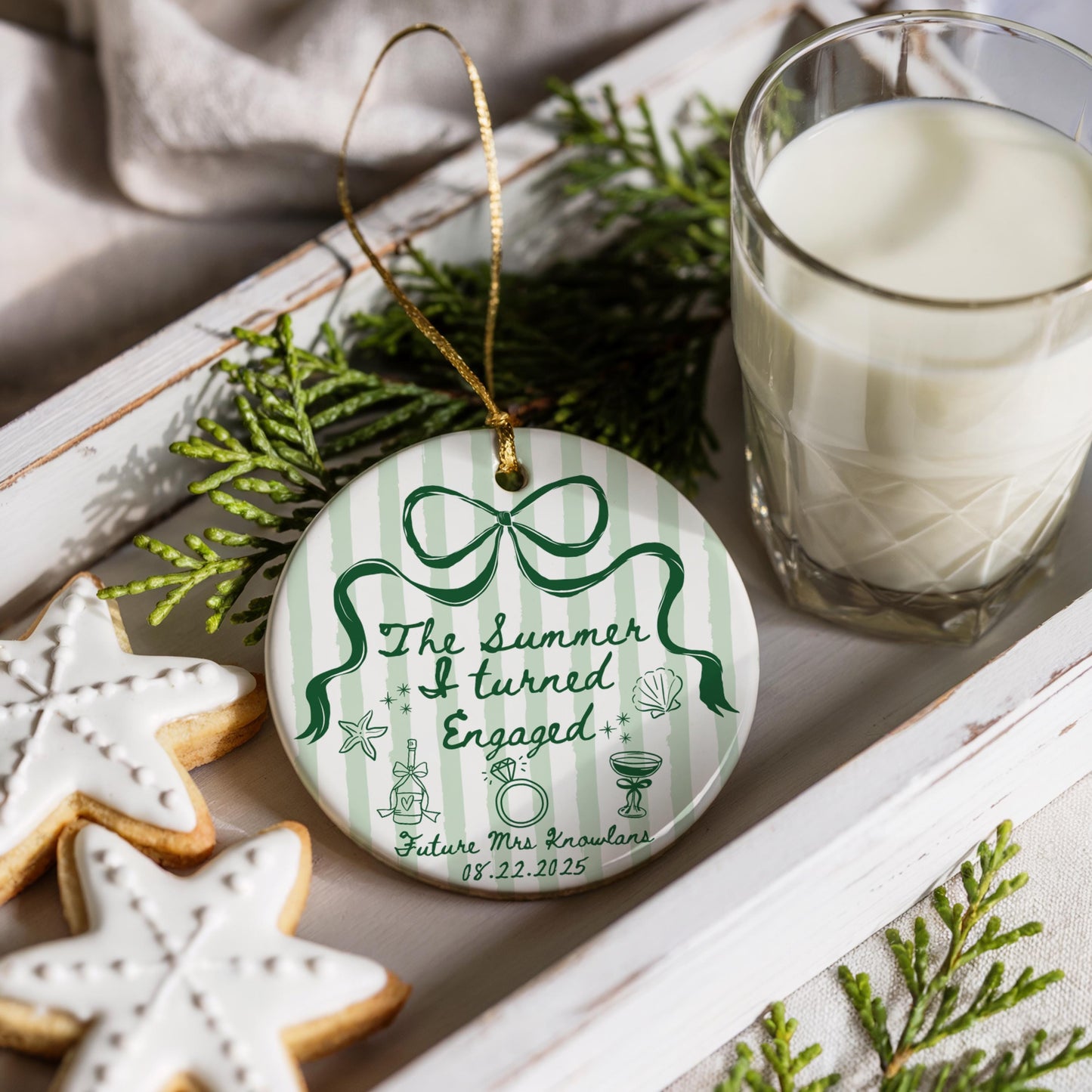 The Summer I Turned Engaged Ornament Bride to Be Christmas Gift Future Mr and Mrs Ceramic Ornament for Couple Best Friend Engagement Gift