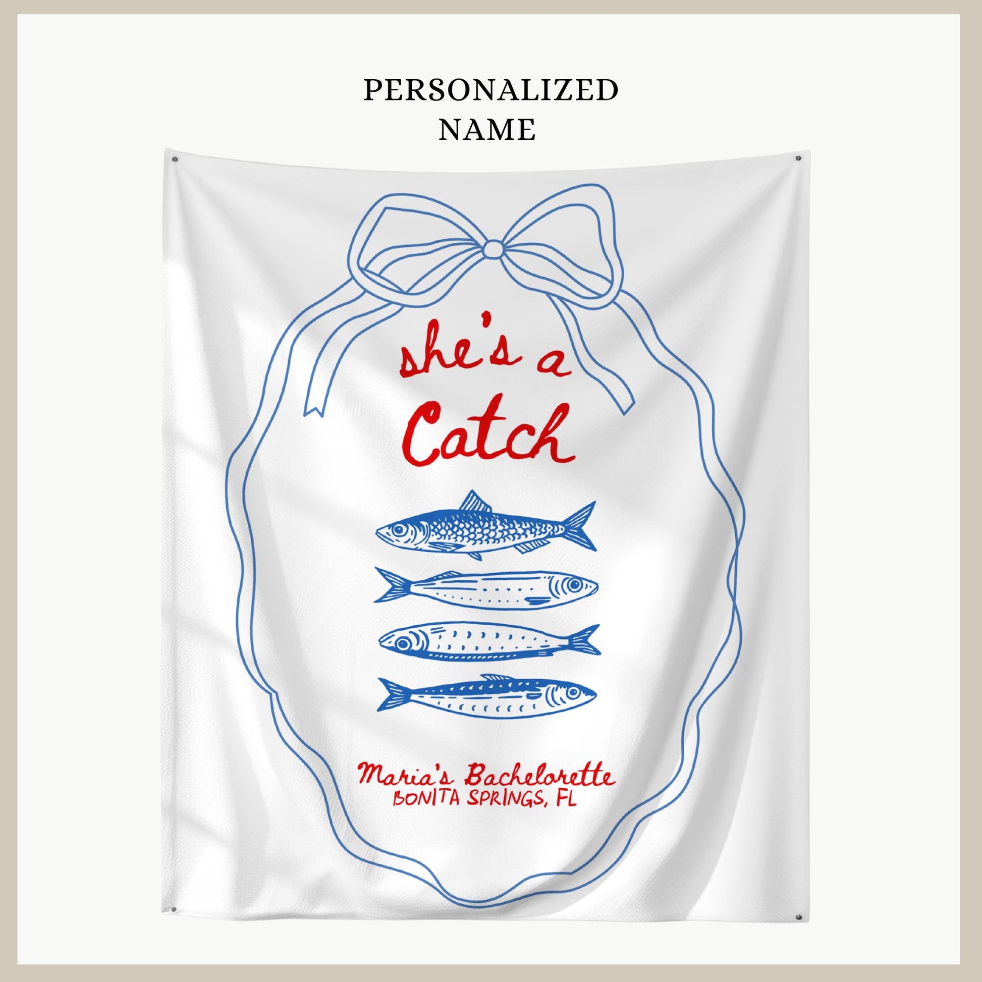 She's a Catch Bachelorette Banner Custom Fishing Theme Bachelorette Decor East Coast Bridal Shower Photo Backdrop Coastal Bachelorette Sign