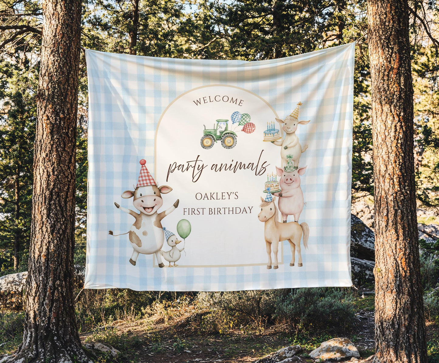 Farm Birthday Personalized Banner 1st Birthday Boy Farm Animal Party Decor Photo Backdrop Barnyard Custom Sign Calling All Party Animals