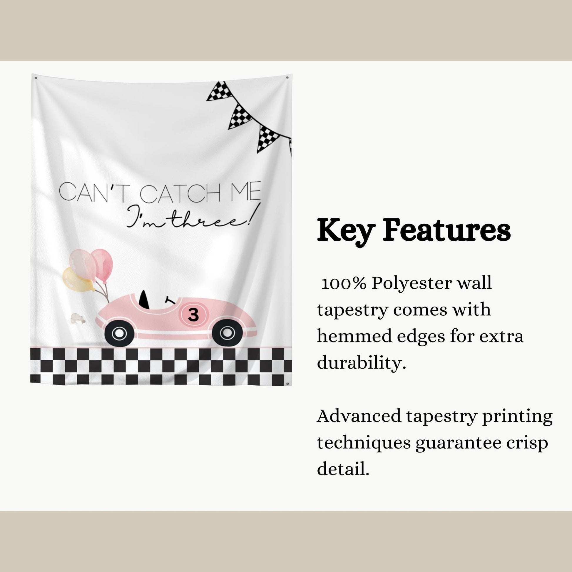 Racecar 3rd Birthday Personalized Banner Girl Can't catch me I'm Three Party Decor Photo Backdrop Racing Custom Banner Race Track