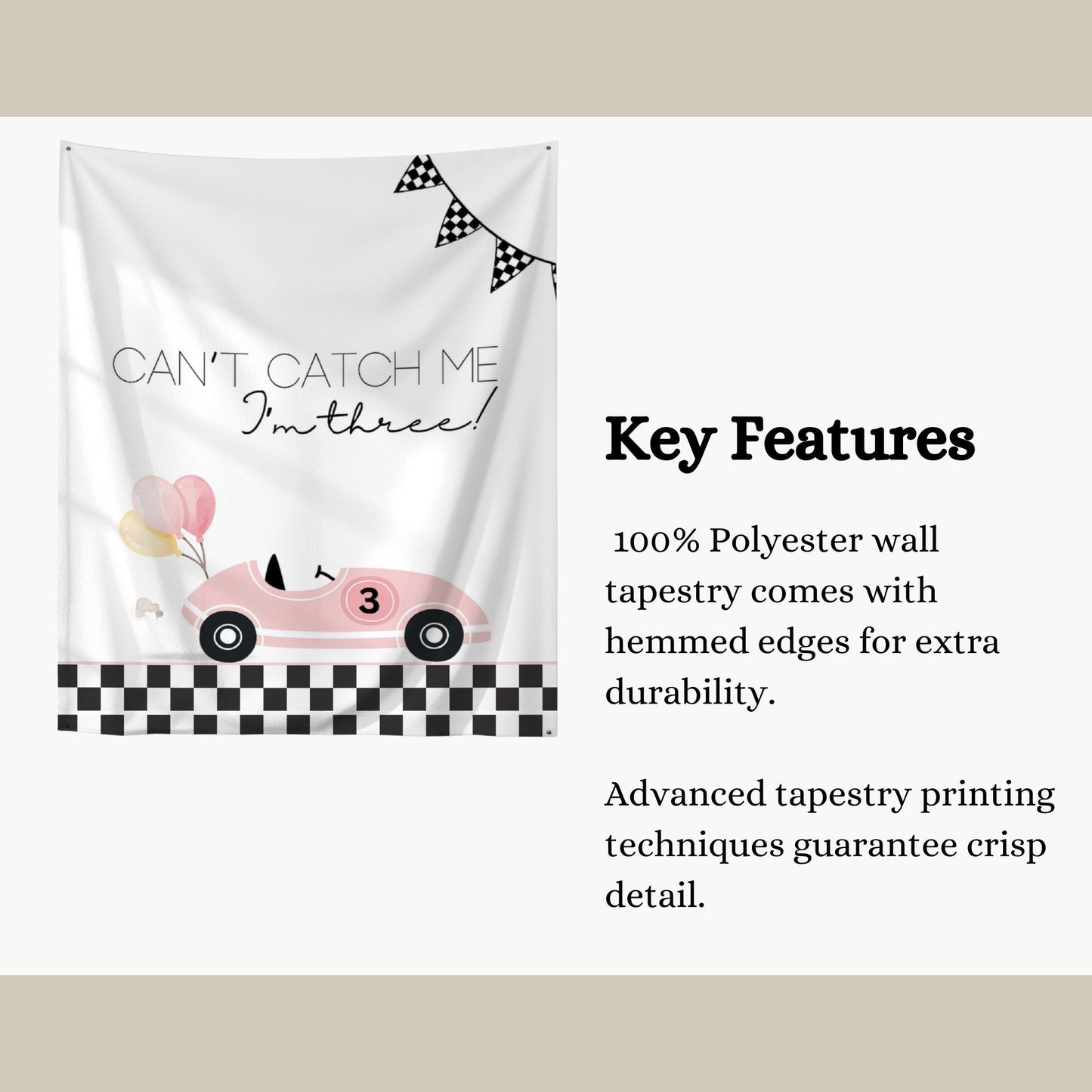 Racecar 3rd Birthday Personalized Banner Girl Can't catch me I'm Three Party Decor Photo Backdrop Racing Custom Banner Race Track