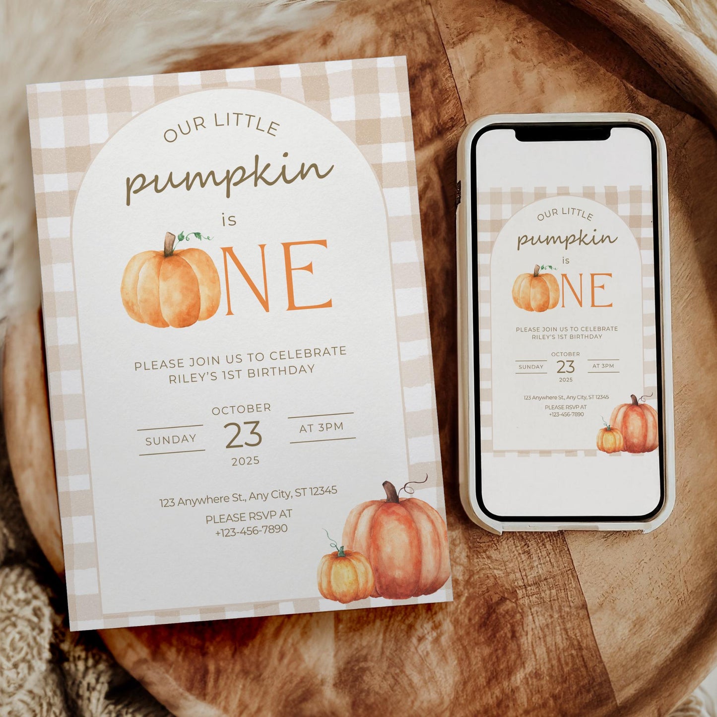 Our Little Pumpkin First Birthday Invitation Gender Neutral Fall Birthday Invite Pumpkin Theme Editable Autumn One Printable Template Canva