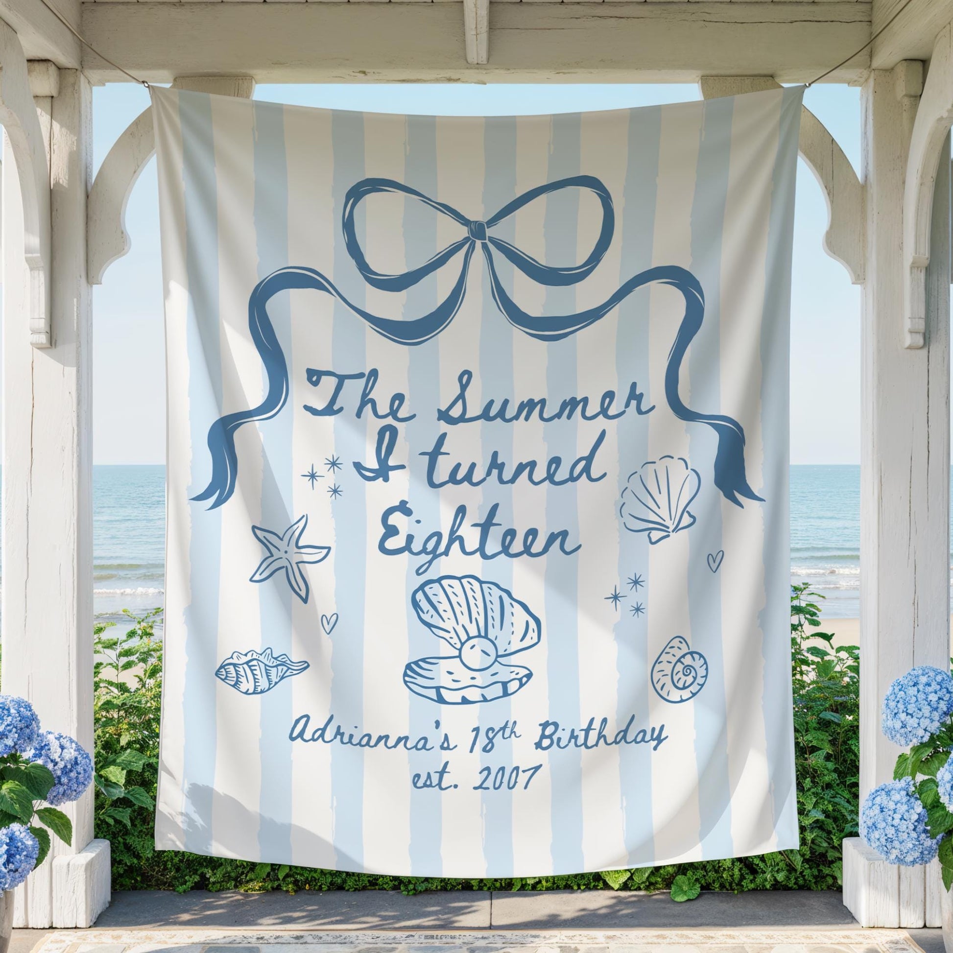 The Summer I turned 18 Birthday Banner Any Age Custom Party Sign Coastal Birthday Decor Photo Backdrop Teen Girl Party Supplies Welcome Sign