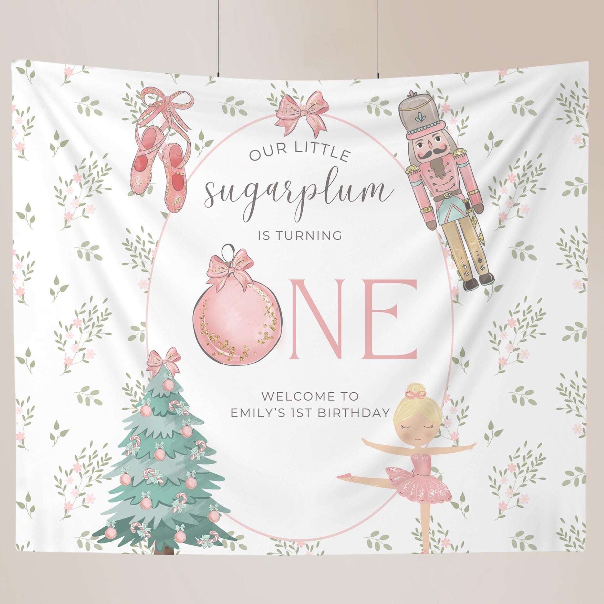 Nutcracker Ballet Banner Sugarplum Fairy First Birthday Personalized Welcome Sign Winter ONEderland 1st Birthday Photo Backdrop