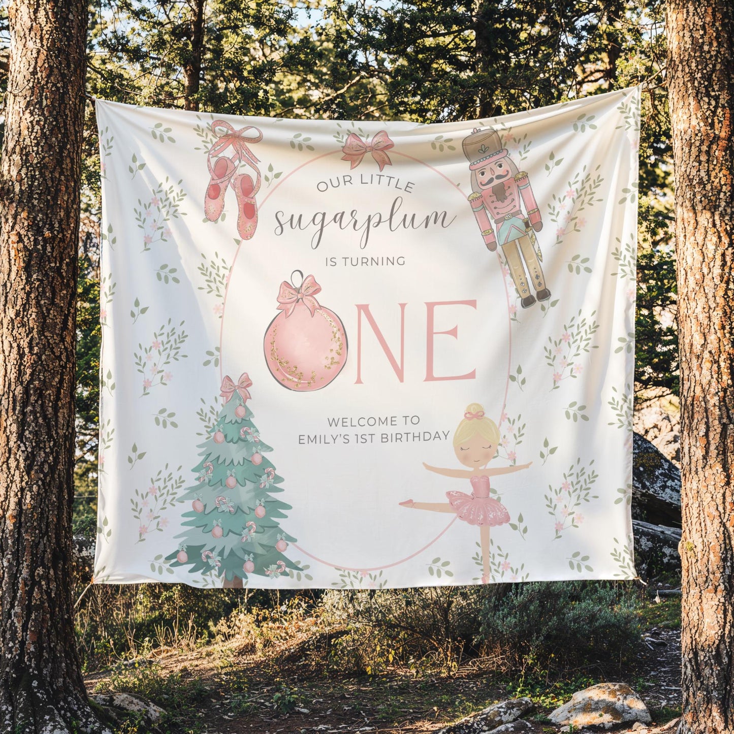 Nutcracker Ballet Banner Sugarplum Fairy First Birthday Personalized Welcome Sign Winter ONEderland 1st Birthday Photo Backdrop
