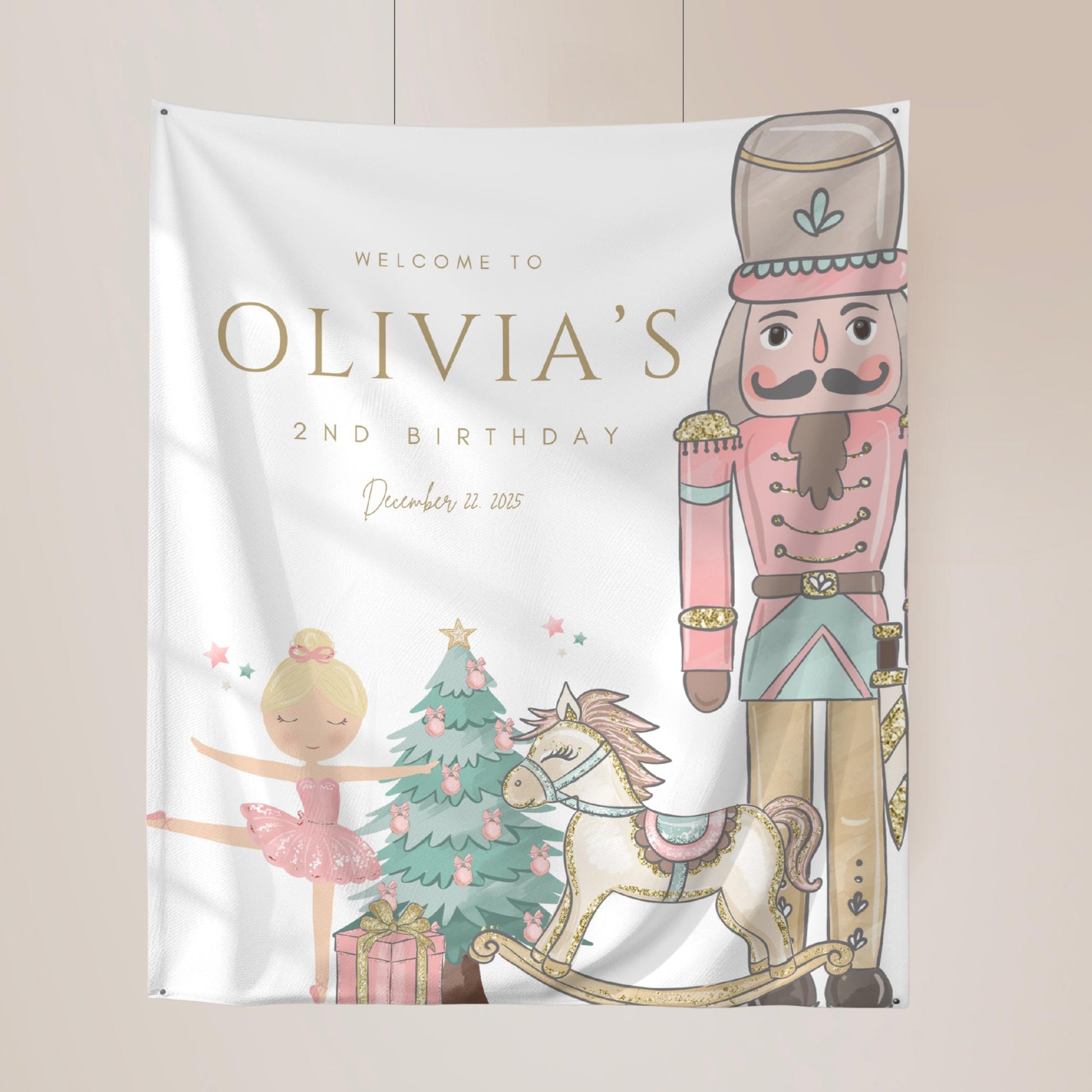 Nutcracker Ballet Birthday Banner ANY AGE Sugarplum Fairy Birthday Personalized Welcome Sign Winter Wonderland Birthday Photo Backdrop