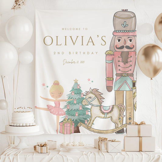 Nutcracker Ballet Birthday Banner ANY AGE Sugarplum Fairy Birthday Personalized Welcome Sign Winter Wonderland Birthday Photo Backdrop