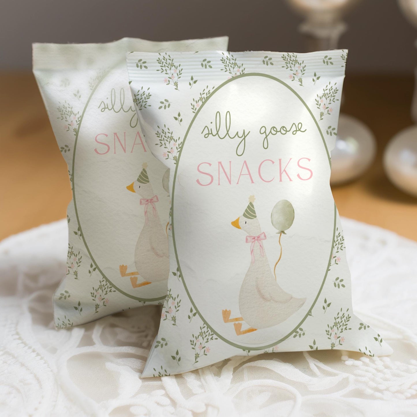 One Silly Goose Birthday Chip Bag Editable Silly Goose Party Chip Bag Label Silly Goose party favors Vintage Floral Goose Printable decor