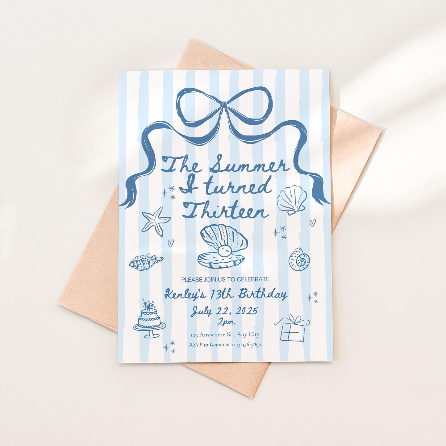 The Summer I turned 13 Birthday Invitation Any Age Custom Party Invite Beach Birthday Template Teen Girl Party Supplies Pre teen Party