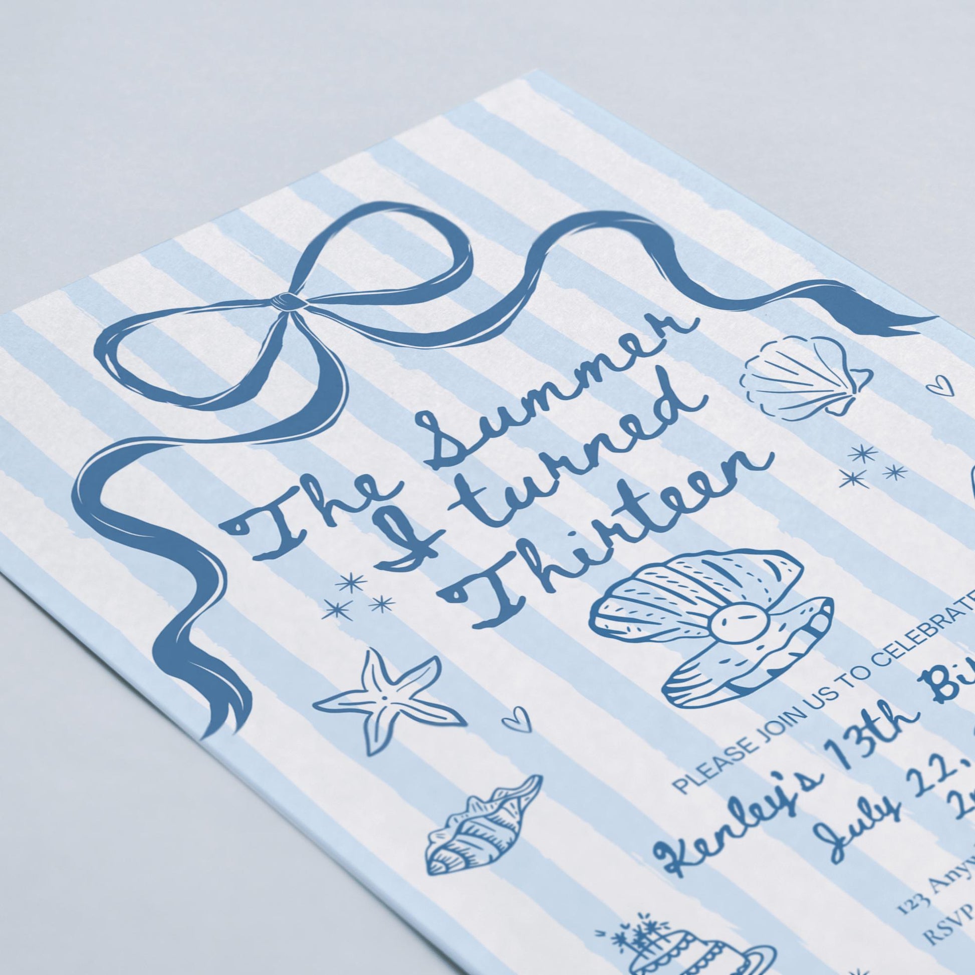 The Summer I turned 13 Birthday Invitation Any Age Custom Party Invite Beach Birthday Template Teen Girl Party Supplies Pre teen Party