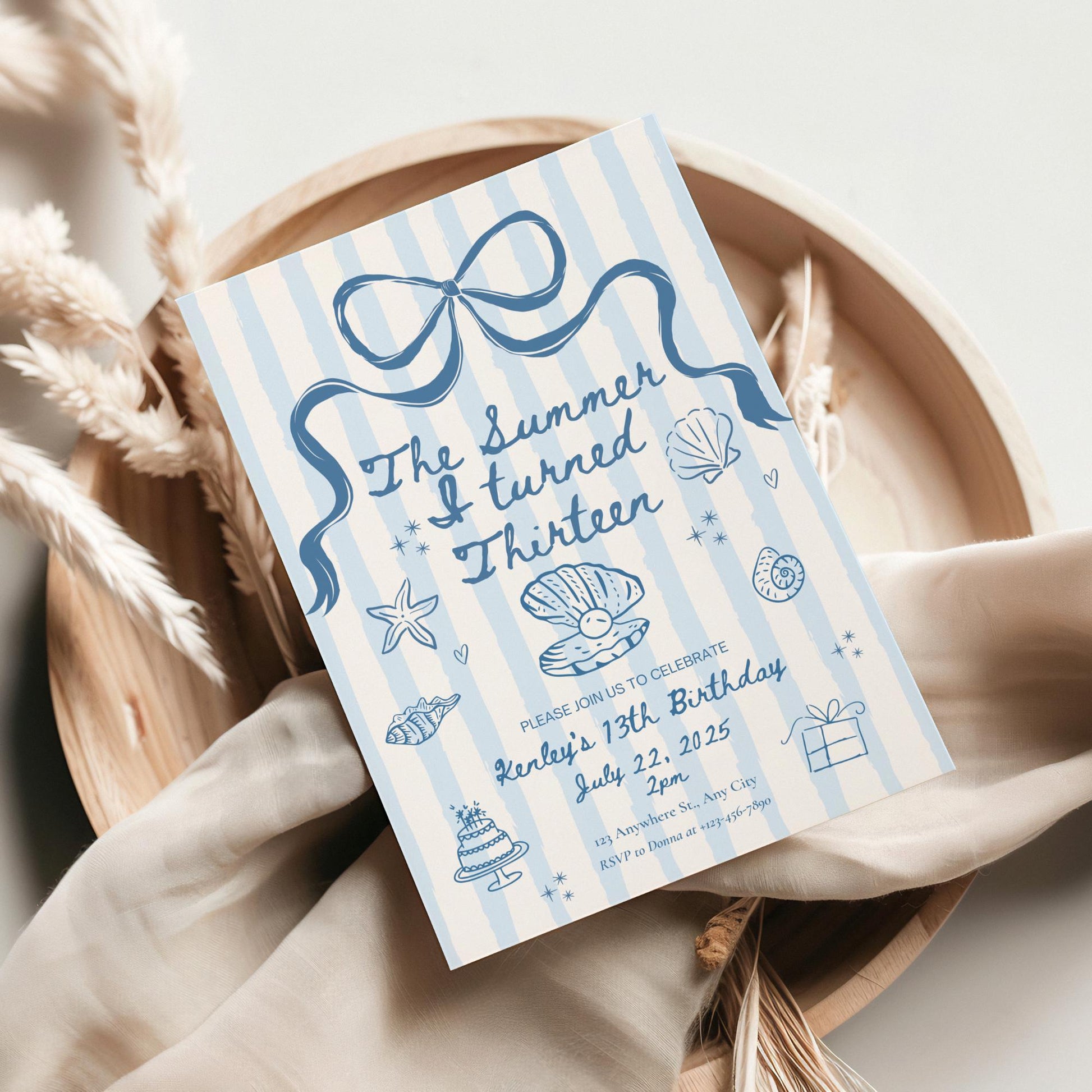 The Summer I turned 13 Birthday Invitation Any Age Custom Party Invite Beach Birthday Template Teen Girl Party Supplies Pre teen Party