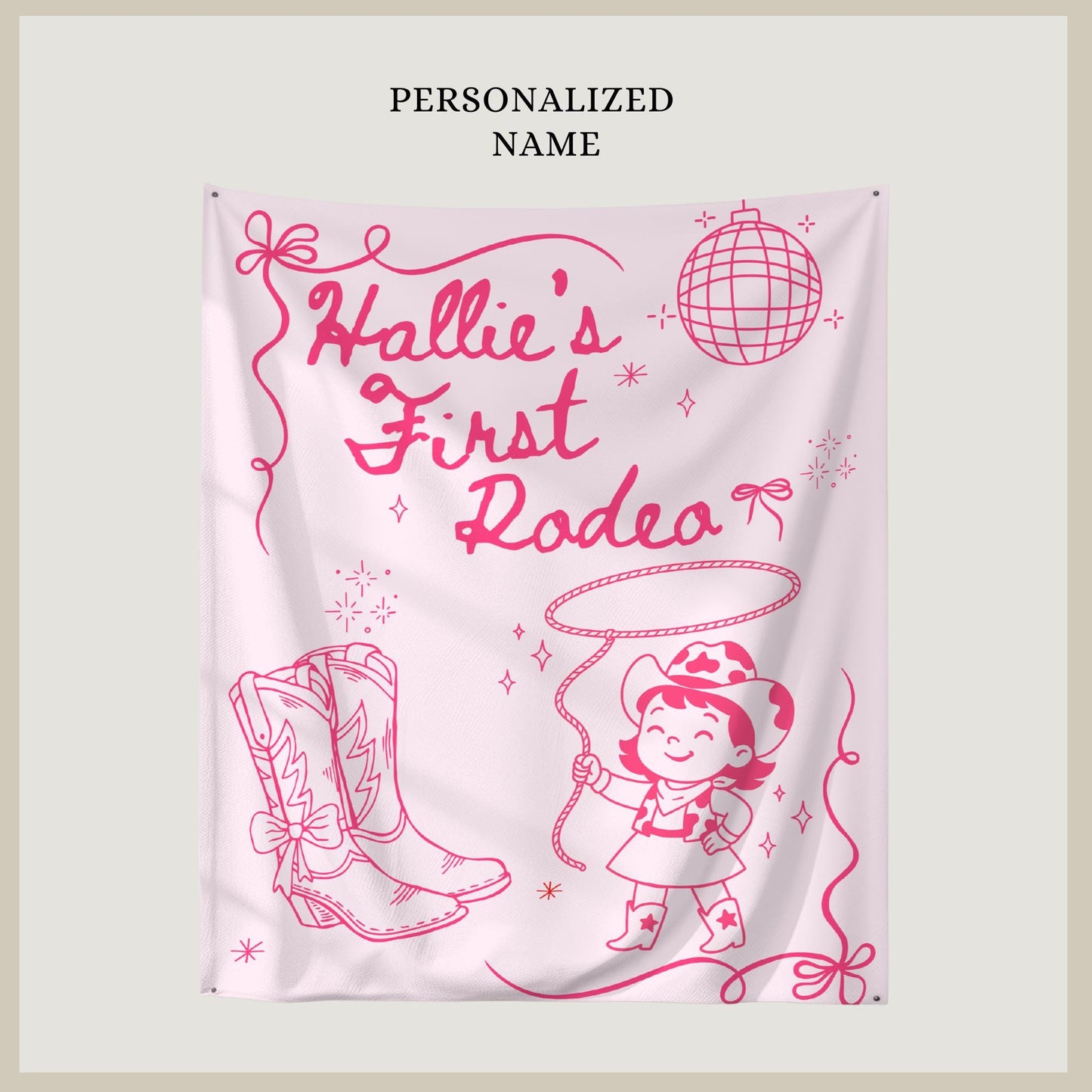 First Rodeo Birthday Banner, Disco Cowgirl Party Decor, Customizable Western Theme Sign for Kids' Birthday Bash