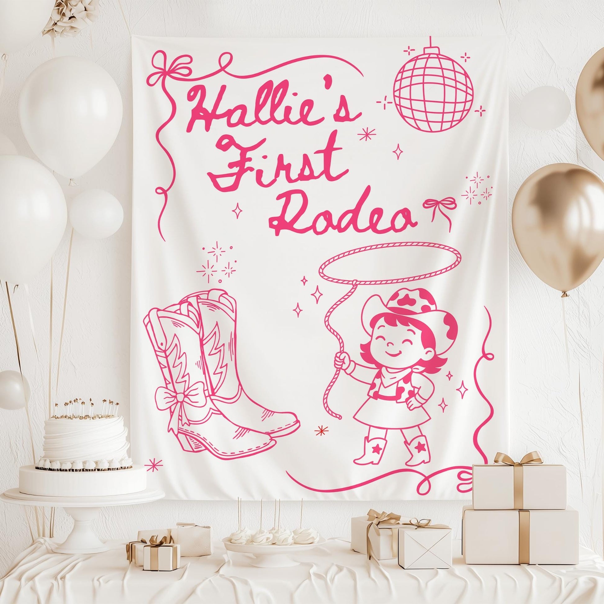 First Rodeo Birthday Banner, Disco Cowgirl Theme, Personalized Party Decor for Kids' Western Birthday Celebration