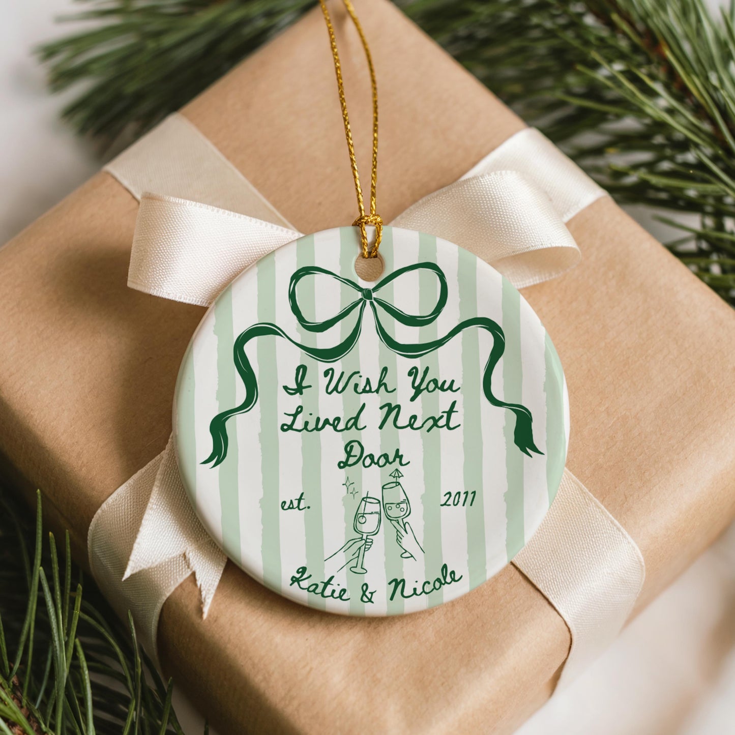 Long Distance Ornament, Friendship Gift for Best Friends, Personalized Christmas Keepsake, Moving Away Gift