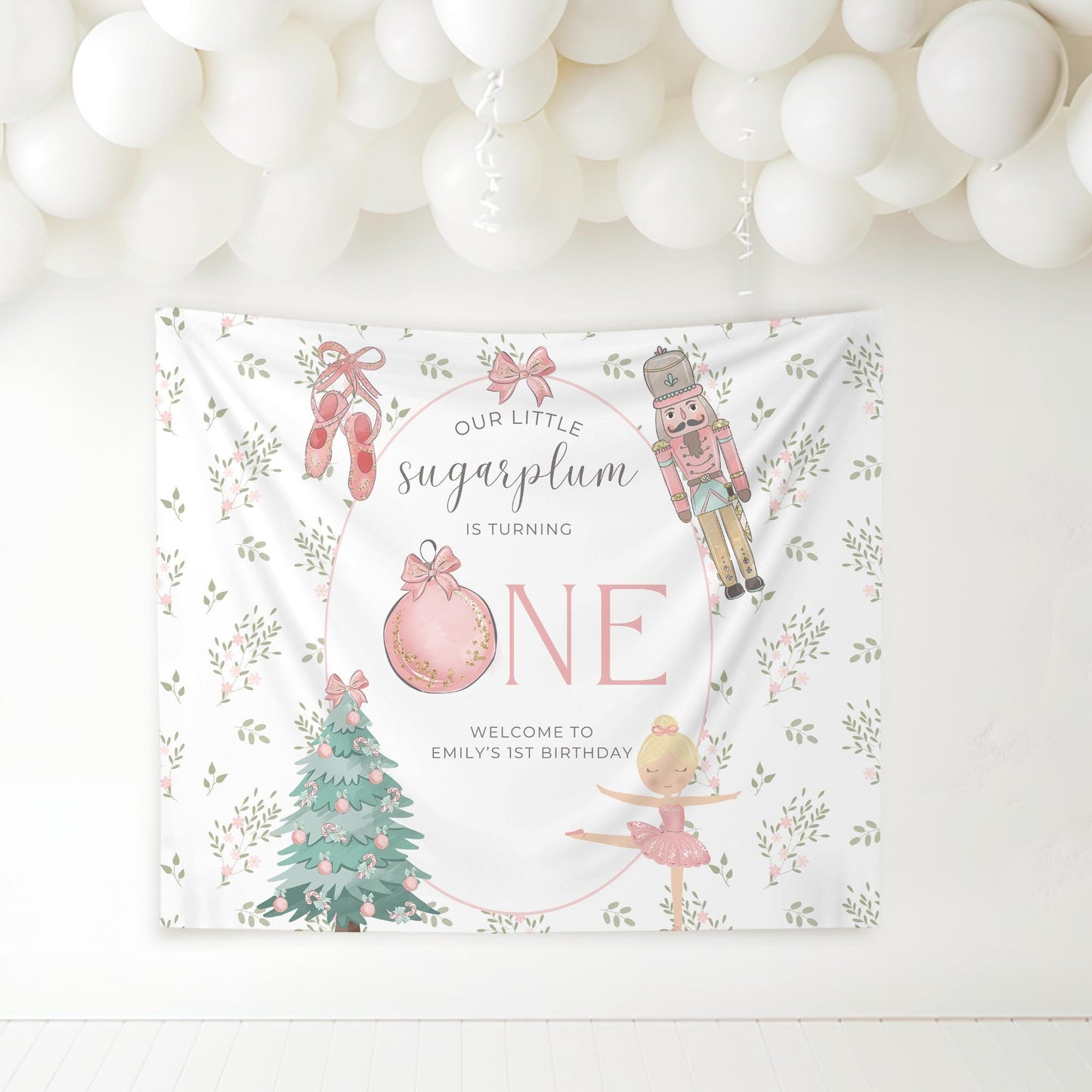 Nutcracker Ballet Banner Sugarplum Fairy First Birthday Personalized Welcome Sign Winter ONEderland 1st Birthday Photo Backdrop