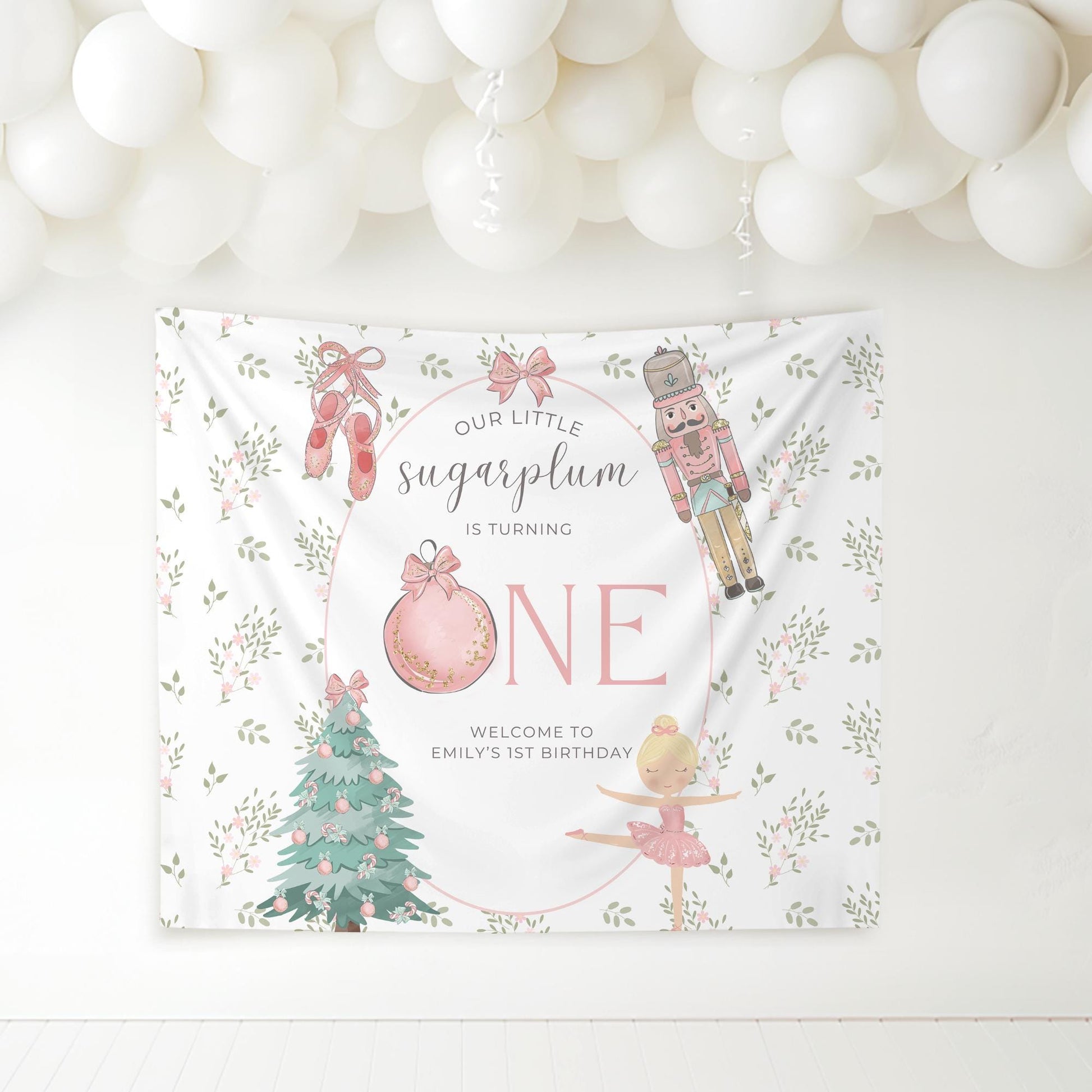 Nutcracker Ballet Banner Sugarplum Fairy First Birthday Personalized Welcome Sign Winter ONEderland 1st Birthday Photo Backdrop