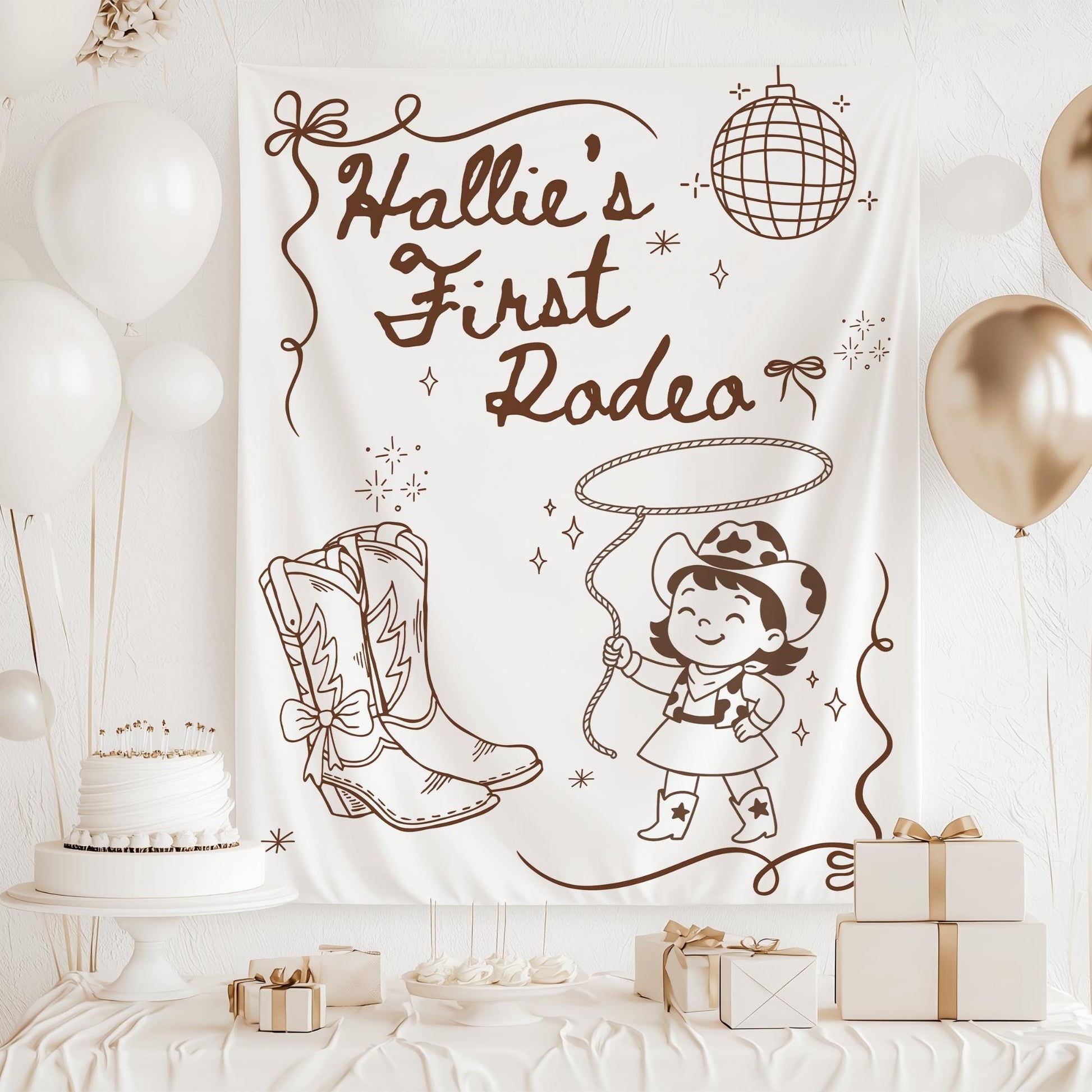 First Rodeo Birthday Banner, Disco Cowgirl Party Sign, Custom Western Theme Decor for Kids' Birthday Bash
