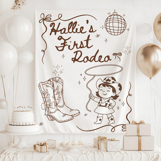 First Rodeo Birthday Banner, Disco Cowgirl Party Sign, Custom Western Theme Decor for Kids' Birthday Bash