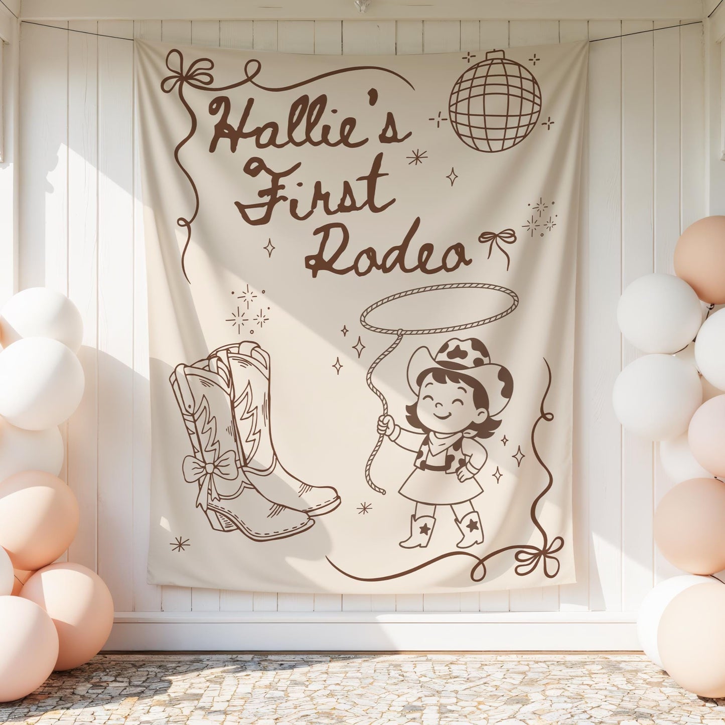 First Rodeo Birthday Banner, Disco Cowgirl Celebration Decor, Custom Western Theme Sign for Kids' Birthday Party