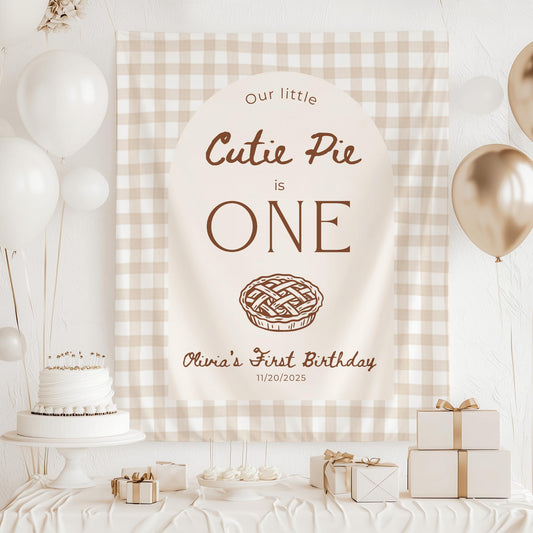 Our Little Cutie Pie Is One Birthday Banner Fall First Birthday Banner Thanksgiving Birthday Decor Custom 1st Birthday Sign Autumn Theme