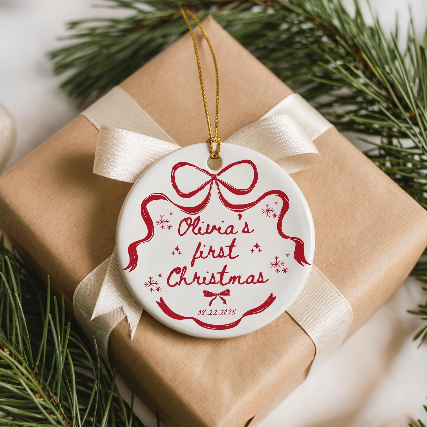 Baby's First Christmas Ornament Girl Personalized First Christmas Keepsake New Baby Ornament Coquette Christmas Ornament Gift for New Baby