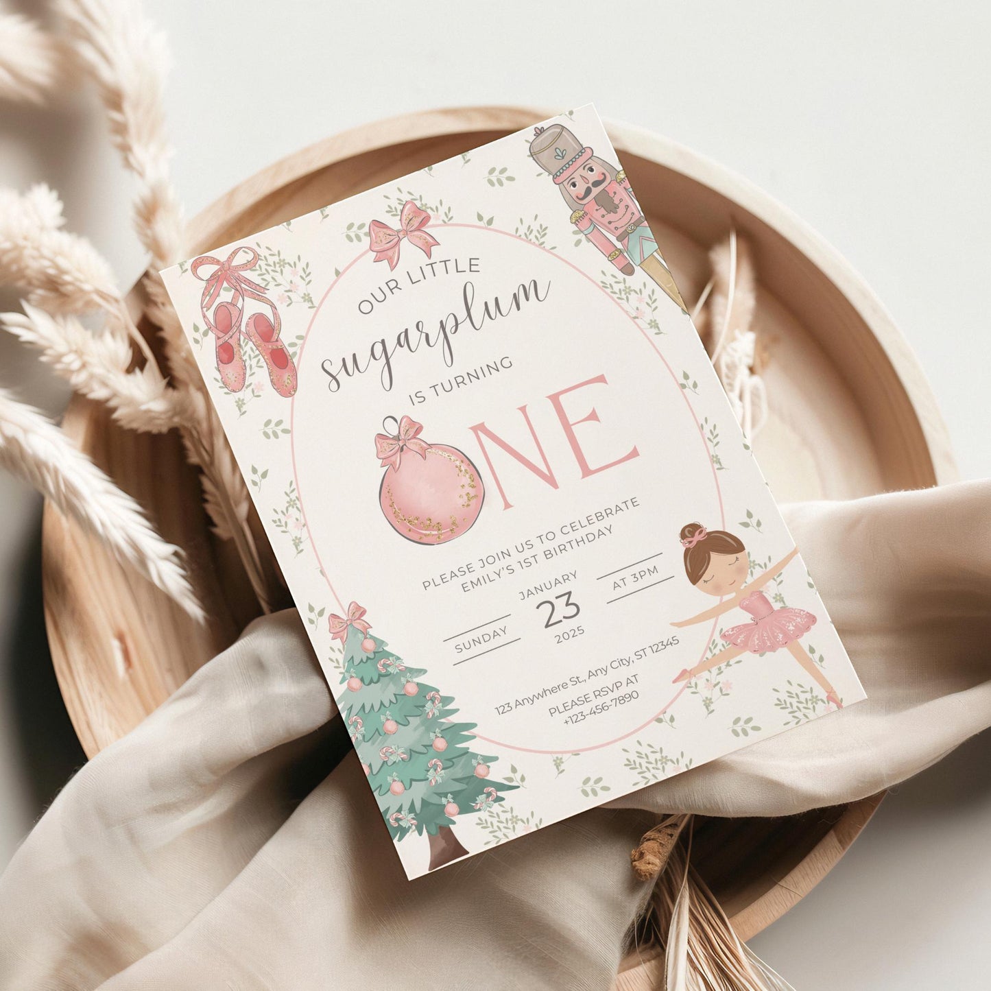 Nutcracker Ballet Birthday Invitation Sugarplum Fairy First Birthday Invite for Winter ONEderland Birthday Party Nutcracker Invitation